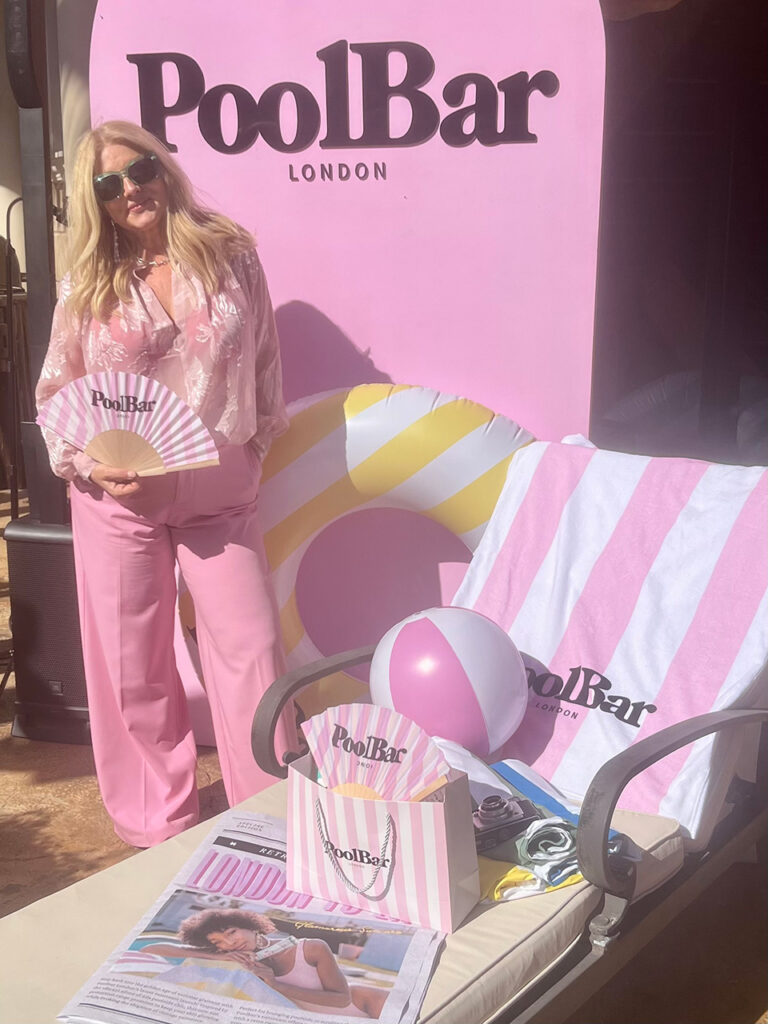 Woman in front of PoolBar London Sunscreen display