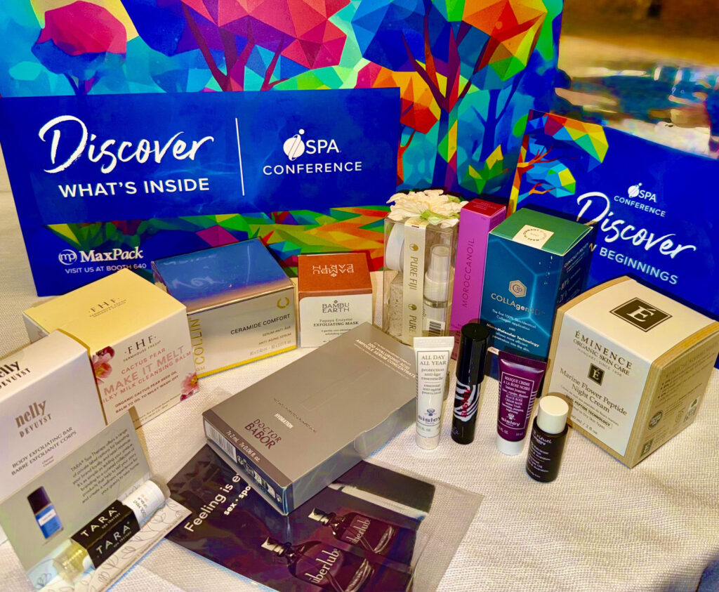 Content of ISPA 2026 Gift Bag featuring Emminence, Sisley, Collagen 3D, Babor, Nelly Devust and more