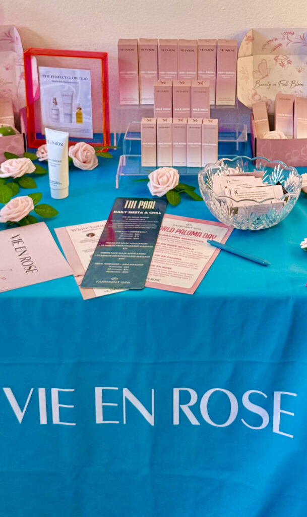 Display of products at the Vie En Rose booth at Live Love Spa LA 2025