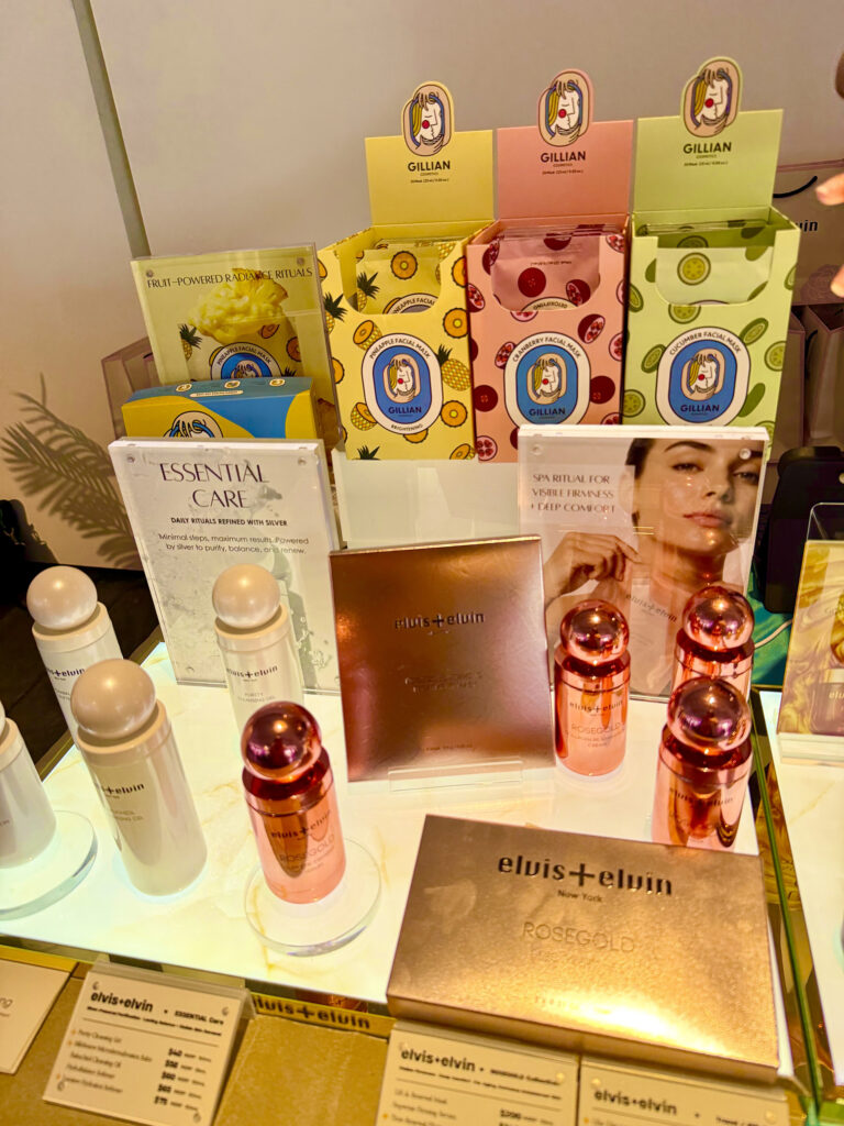Variety of skin care products at the Elvis + Elvin New York booth