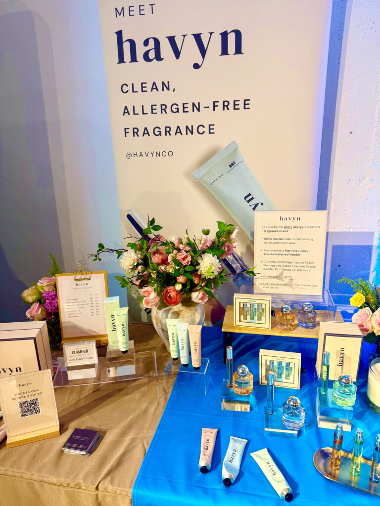 Meet Havyn Clean Allergen Free Fragrence booth with product display at Live Love Spa